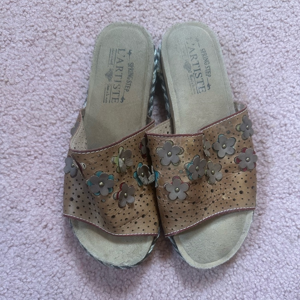 Spring Step L’Artiste Purea Floral Slide Size 36 flowers leather